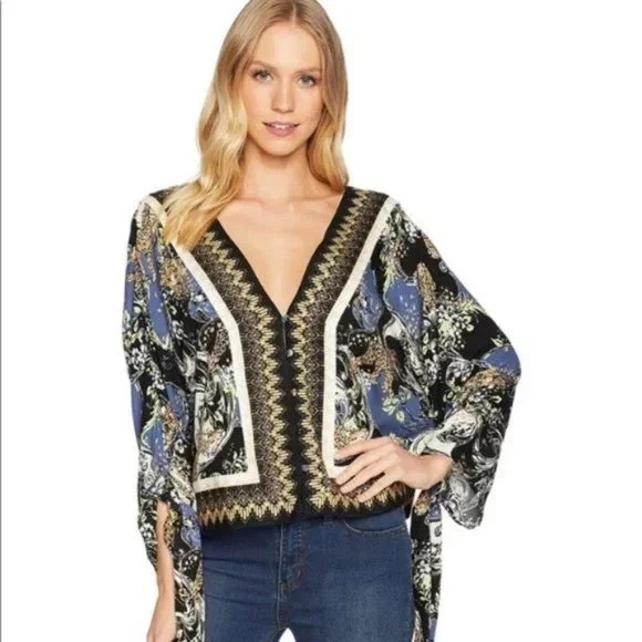 Free People Catch Me If You Can Bohemian Leopard Cat Novelty Print Top Blouse - Picture 3 of 16